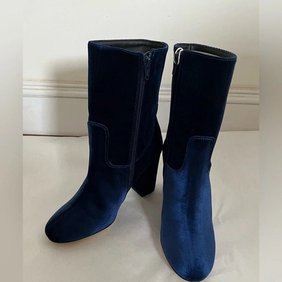 Pinko Jeans Bootie Velvet Fabric Blue Womens Size EU 39 US 9 NWB - Picture 2 of 9